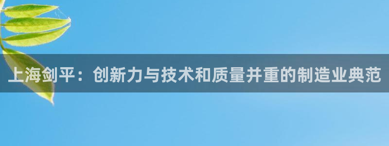 彩神iv真的能赚钱吗：上海剑平：创新力与技术和质量并重的制造业典范