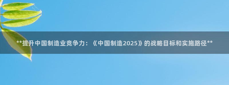 彩神v8客户端：**提升中国制造业竞争力：《中国制造2025》的战略目标和实施路径**